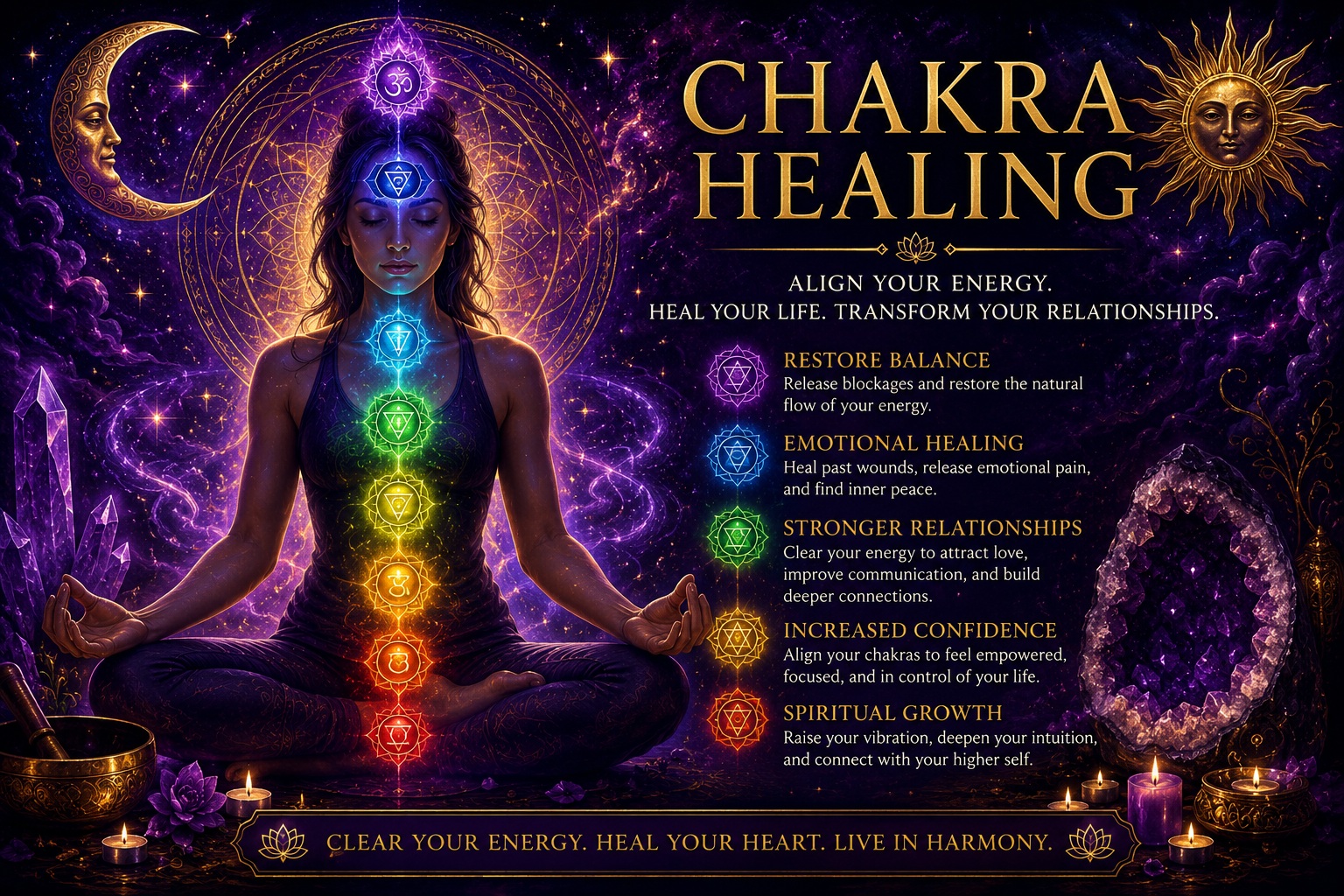 Chakra healing energy alignment for emotional balance and spiritual guidance